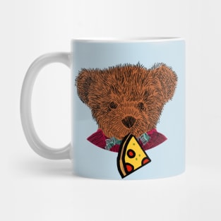 Cute Teddy Bear Portrait with Pepperoni Pizza Slice Mug